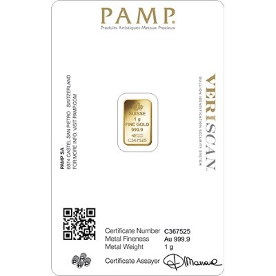 1g Gold Bar | PAMP Fortuna Veriscan